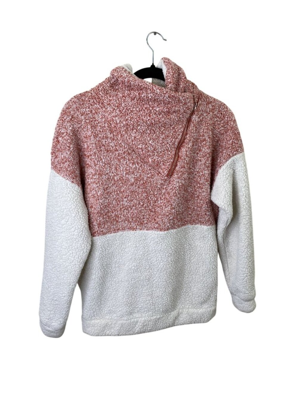 KIRUNDO Womens S Rose White Colorblock Sherpa Fleece Half Zip Hoodie Pullover